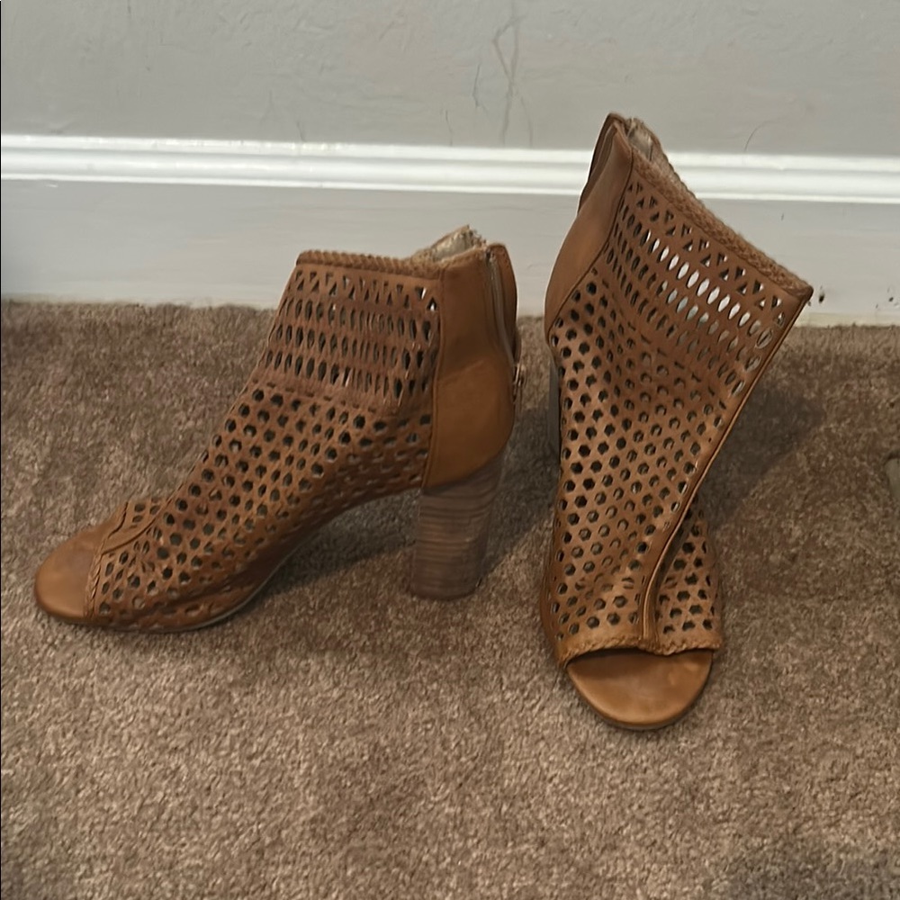 Brown Peep-Toe Ankle Boots
